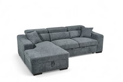 Arthur Blue Chenille Fabric Corner Sofabed with Storage