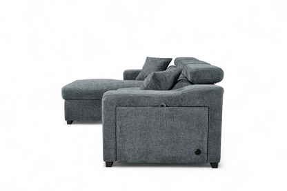 Arthur Blue Chenille Fabric Corner Sofabed with Storage