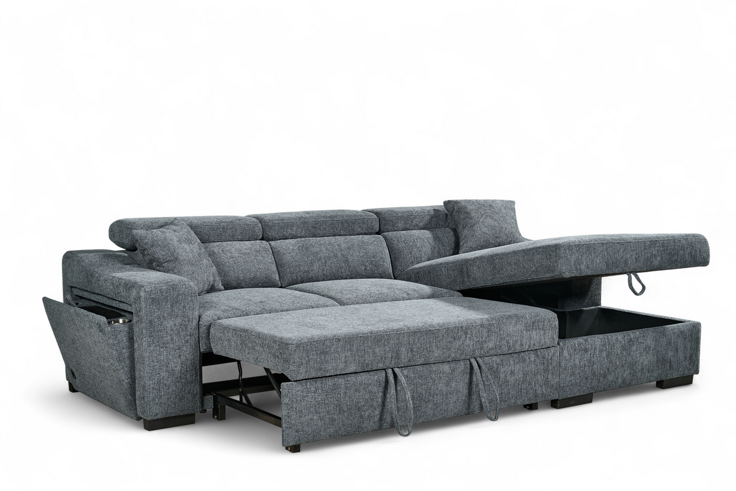 Arthur Blue Chenille Fabric Corner Sofabed with Storage