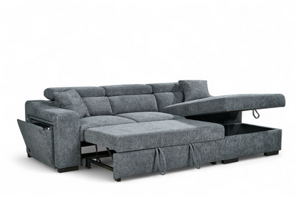 Arthur Blue Chenille Fabric Corner Sofabed with Storage