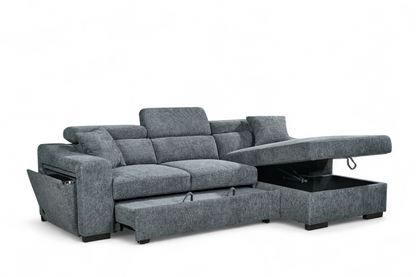 Arthur Blue Chenille Fabric Corner Sofabed with Storage