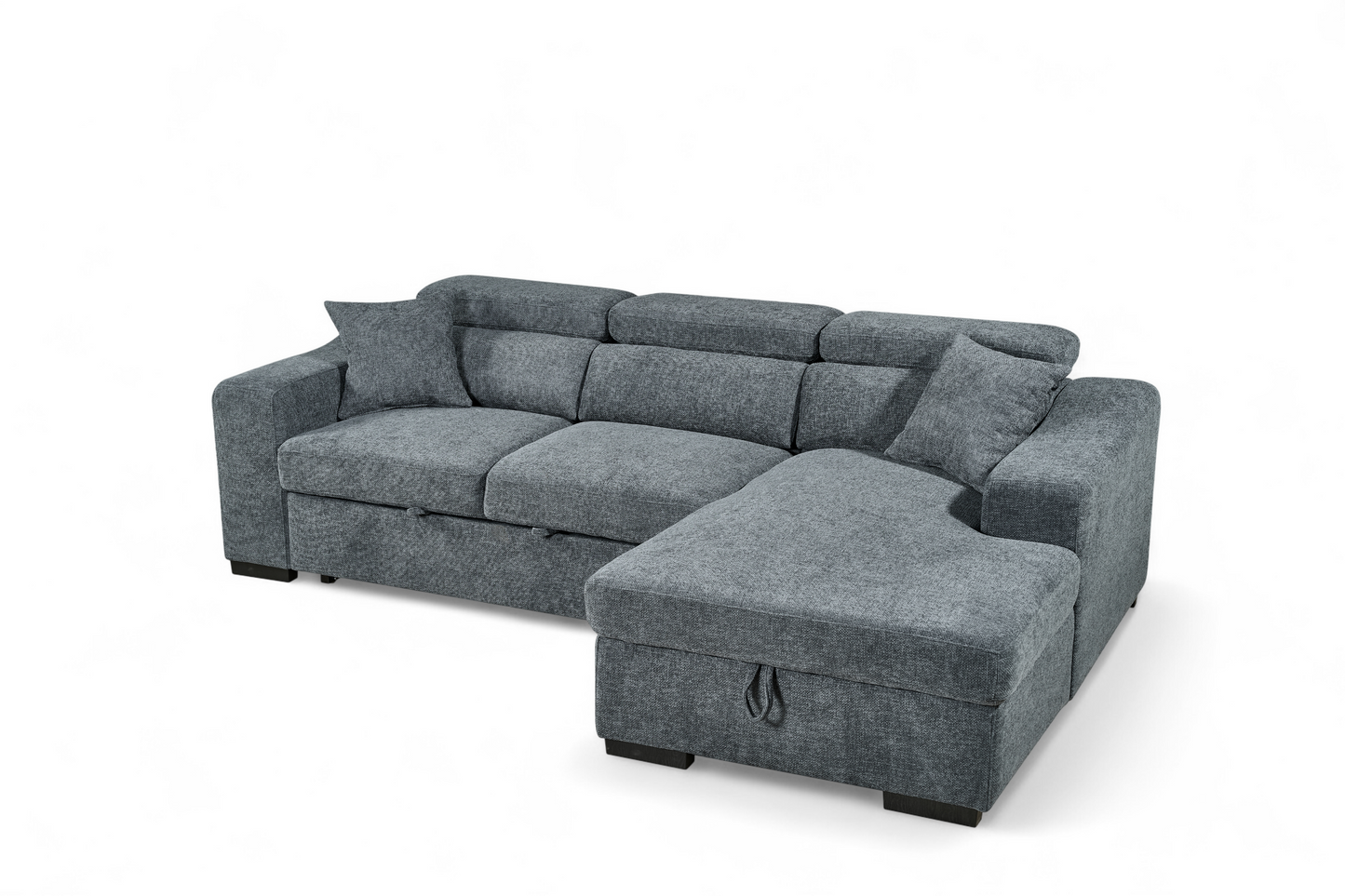 Arthur Blue Chenille Fabric Corner Sofabed with Storage