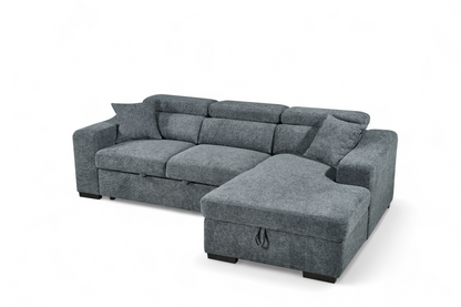 Arthur Blue Chenille Fabric Corner Sofabed with Storage