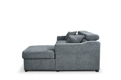 Arthur Blue Chenille Fabric Corner Sofabed with Storage