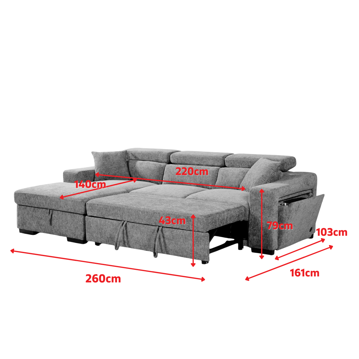 Arthur Blue Chenille Fabric Corner Sofabed with Storage