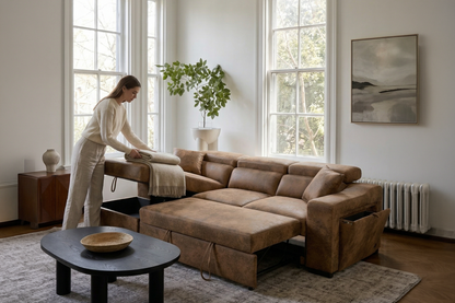 Arthur Brown Chenille Fabric Corner Sofabed with Storage