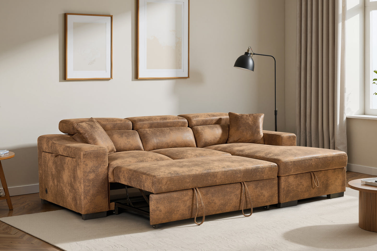 Arthur Brown Chenille Fabric Corner Sofabed with Storage