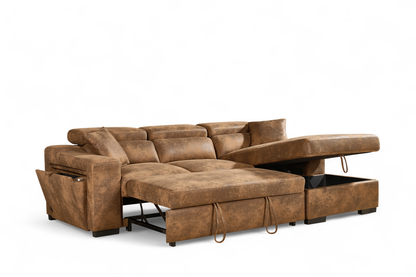Arthur Brown Chenille Fabric Corner Sofabed with Storage