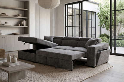 Arthur Dark Grey Chenille Fabric Corner Sofabed with Storage – Left Hand Side – gallery view 1