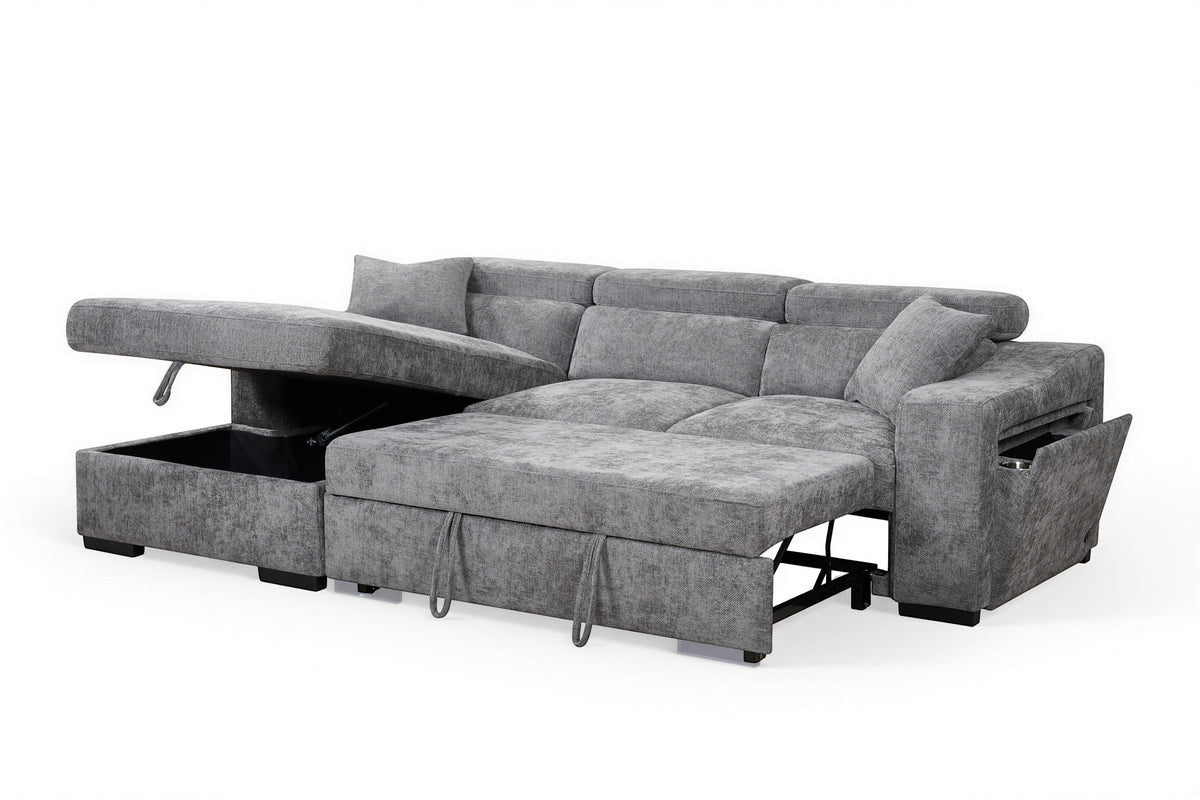 Arthur Dark Grey Chenille Fabric Corner Sofabed with Storage – Left Hand Side – gallery view 2