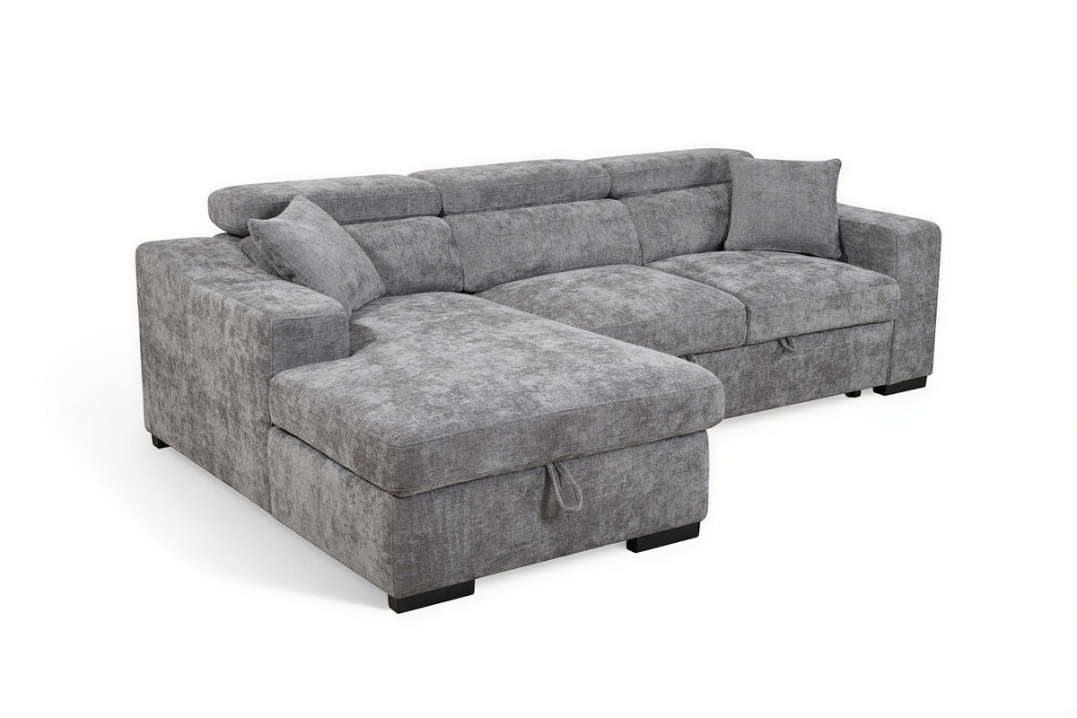 Arthur Dark Grey Chenille Fabric Corner Sofabed with Storage – Left Hand Side – gallery view 4