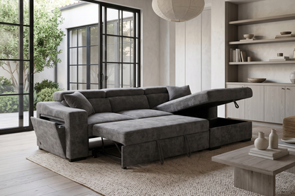 Arthur Dark Grey Chenille Fabric Corner Sofabed with Storage – Right Hand Side – gallery view 1