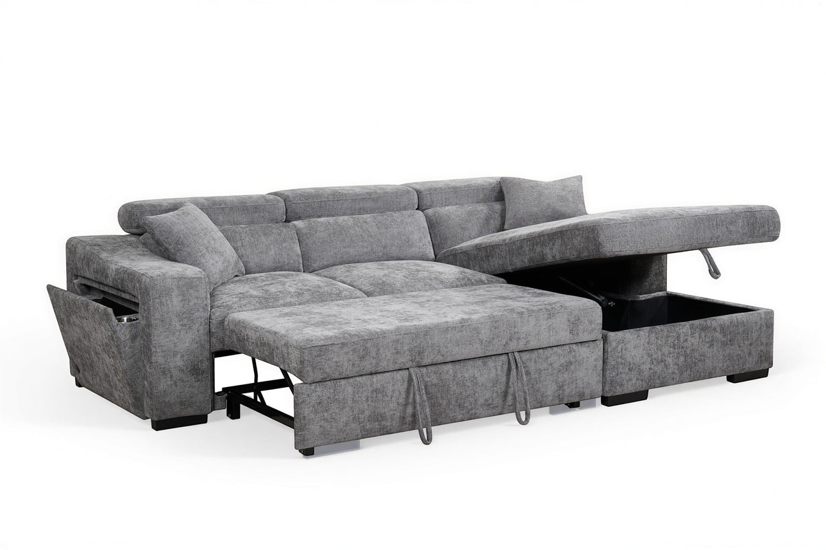 Arthur Dark Grey Chenille Fabric Corner Sofabed with Storage – Right Hand Side – gallery view 2