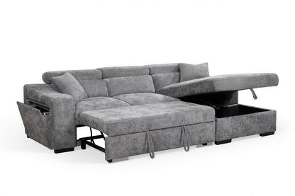 Arthur Dark Grey Chenille Fabric Corner Sofabed with Storage – Right Hand Side – gallery view 2