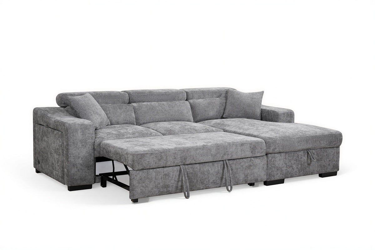 Arthur Dark Grey Chenille Fabric Corner Sofabed with Storage – Right Hand Side – gallery view 3