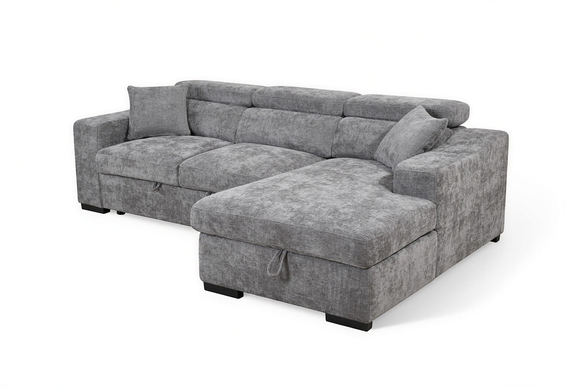 Arthur Dark Grey Chenille Fabric Corner Sofabed with Storage – Right Hand Side – gallery view 4