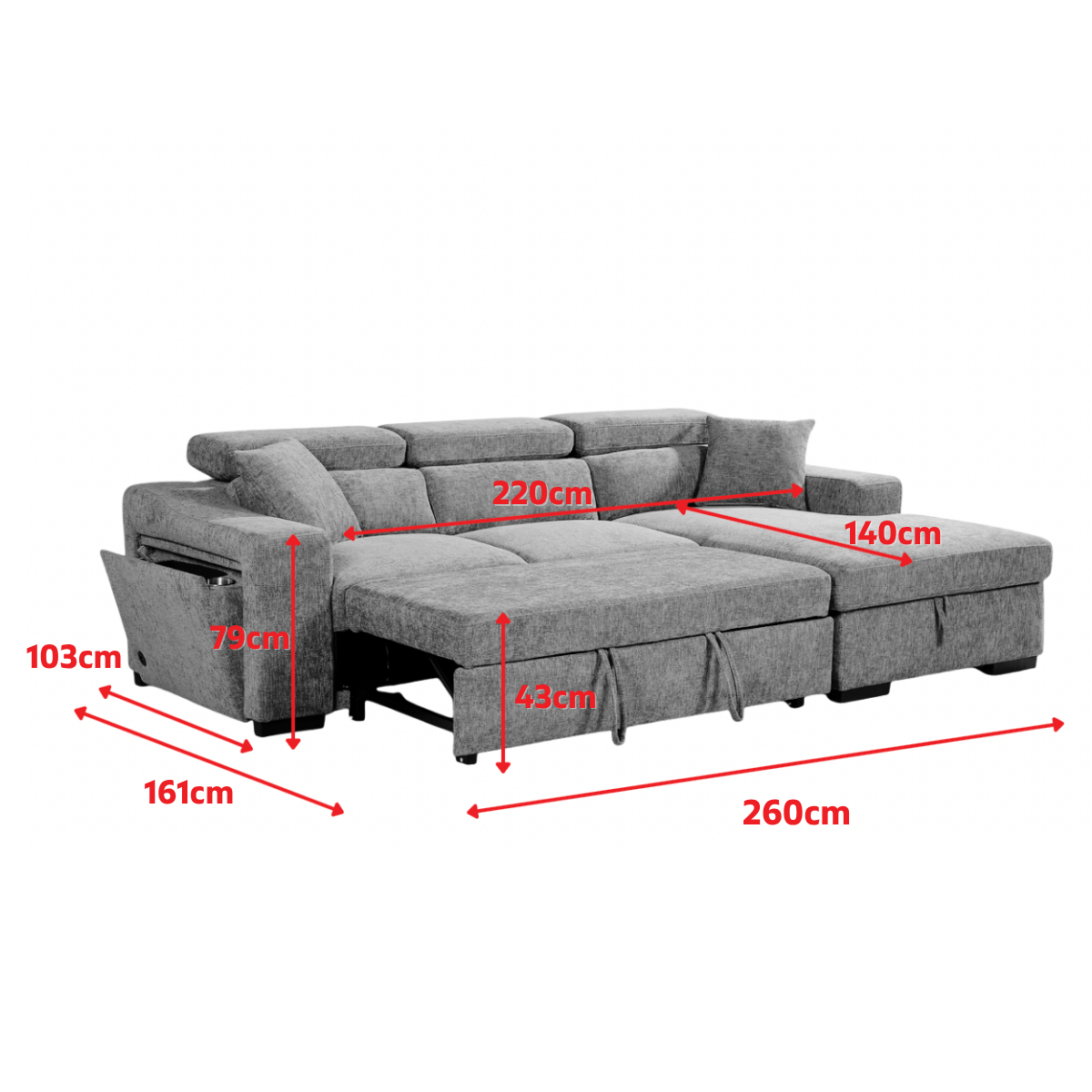 Arthur Green  Chenille Fabric Corner Sofabed with Storage