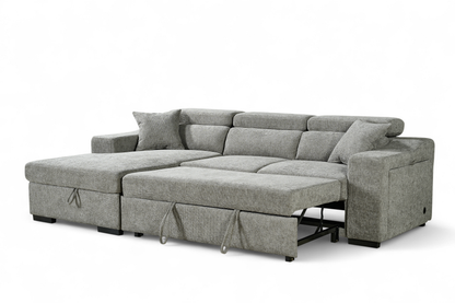 Arthur Grey Chenille Fabric Corner Sofabed with Storage