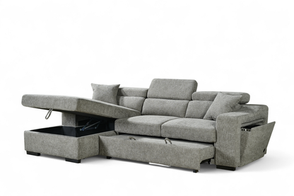 Arthur Grey Chenille Fabric Corner Sofabed with Storage