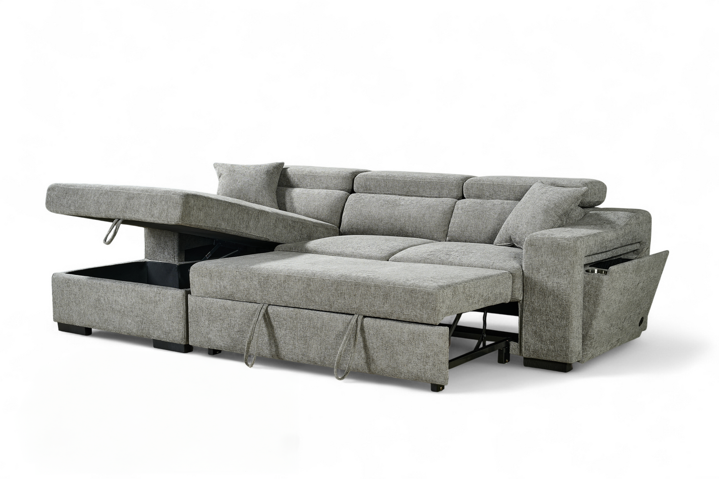 Arthur Grey Chenille Fabric Corner Sofabed with Storage