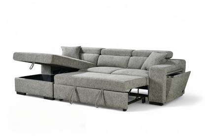 Arthur Grey Chenille Fabric Corner Sofabed with Storage