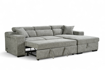 Arthur Grey Chenille Fabric Corner Sofabed with Storage