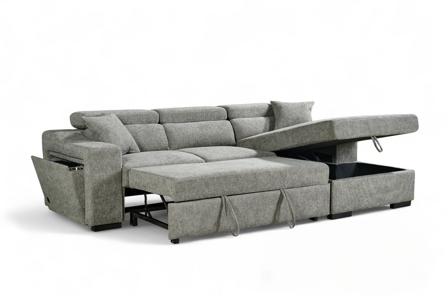 Arthur Grey Chenille Fabric Corner Sofabed with Storage