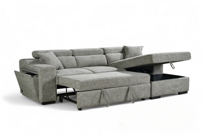 Arthur Grey Chenille Fabric Corner Sofabed with Storage