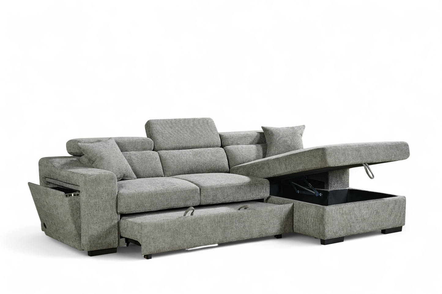 Arthur Grey Chenille Fabric Corner Sofabed with Storage