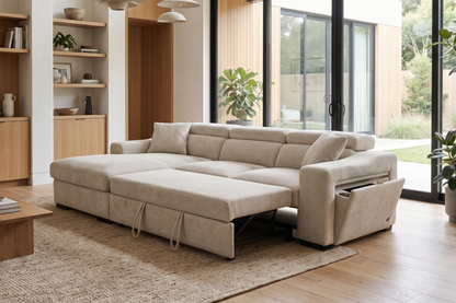 Arthur Light Beige Chenille Fabric Corner Sofabed with Storage – Left Hand Side – gallery view 1