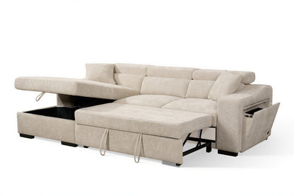 Arthur Light Beige Chenille Fabric Corner Sofabed with Storage – Left Hand Side – gallery view 2