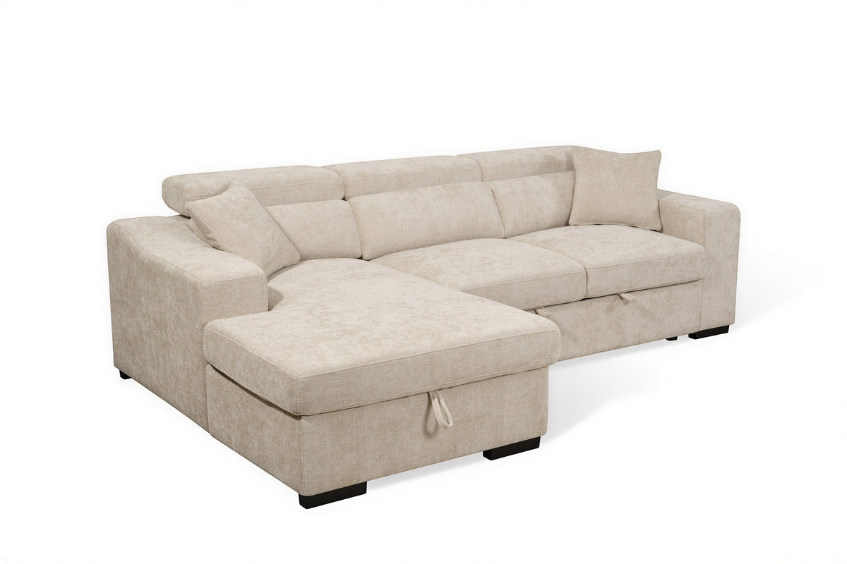 Arthur Light Beige Chenille Fabric Corner Sofabed with Storage – Left Hand Side – gallery view 3