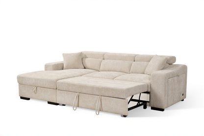 Arthur Light Beige Chenille Fabric Corner Sofabed with Storage – Left Hand Side – gallery view 4