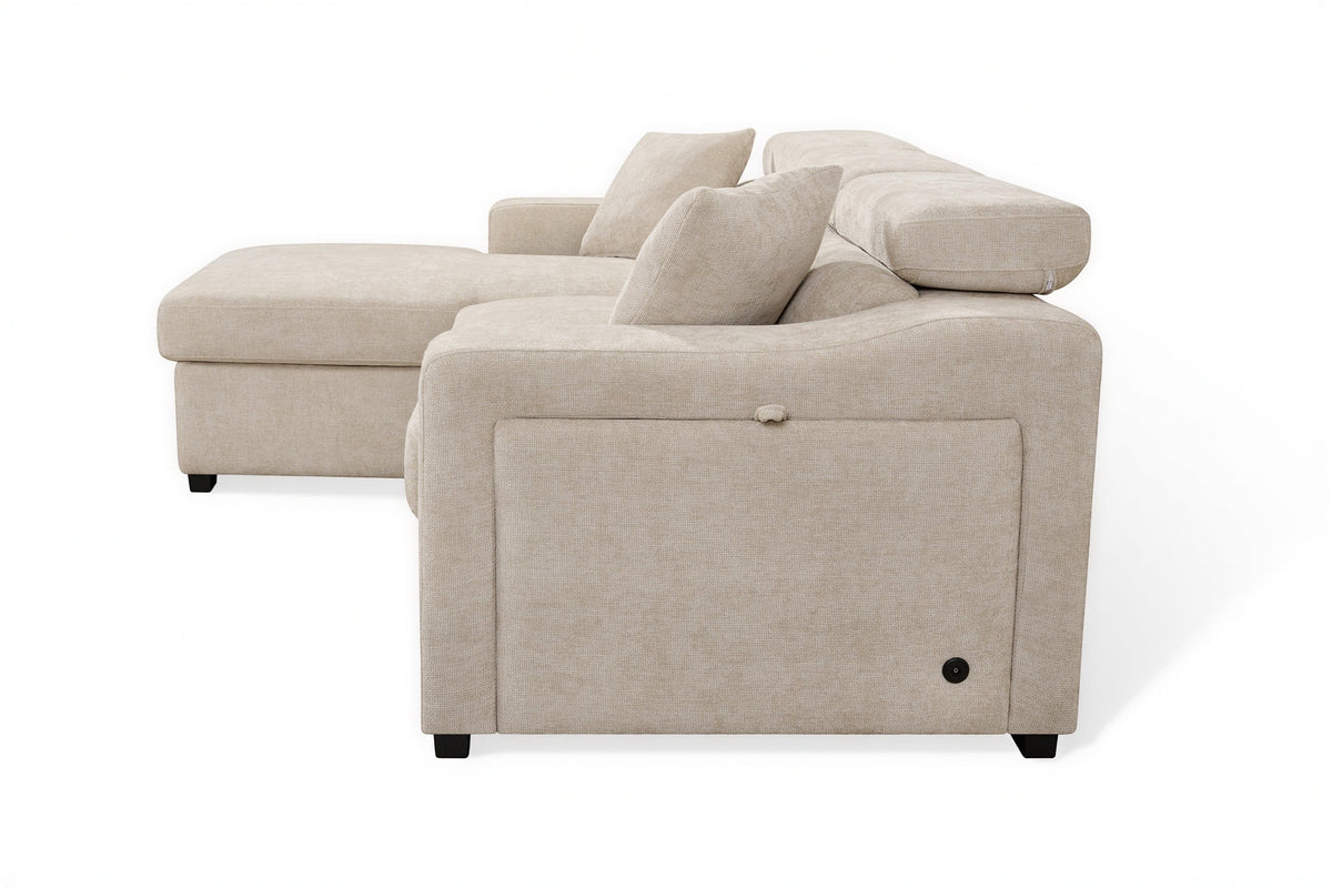 Arthur Light Beige Chenille Fabric Corner Sofabed with Storage – Left Hand Side – gallery view 6