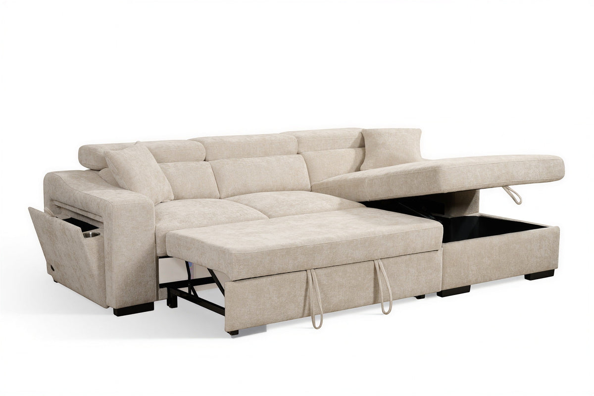 Arthur Light Beige Chenille Fabric Corner Sofabed with Storage – Right Hand Side – gallery view 2