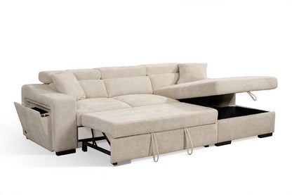 Arthur Light Beige Chenille Fabric Corner Sofabed with Storage – Right Hand Side – gallery view 2