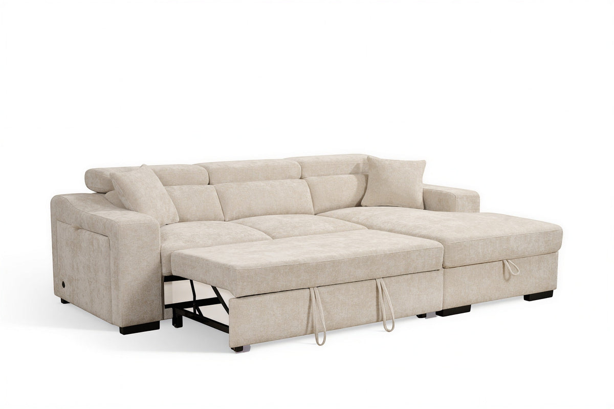 Arthur Light Beige Chenille Fabric Corner Sofabed with Storage – Right Hand Side – gallery view 3