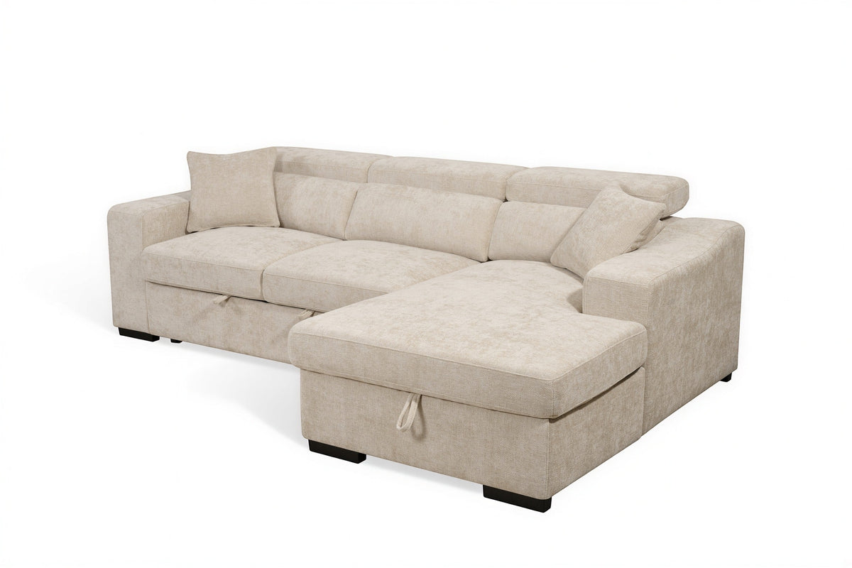 Arthur Light Beige Chenille Fabric Corner Sofabed with Storage – Right Hand Side – gallery view 4