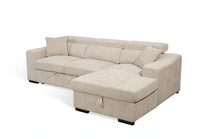 Arthur Light Beige Chenille Fabric Corner Sofabed with Storage – Right Hand Side – gallery view 4
