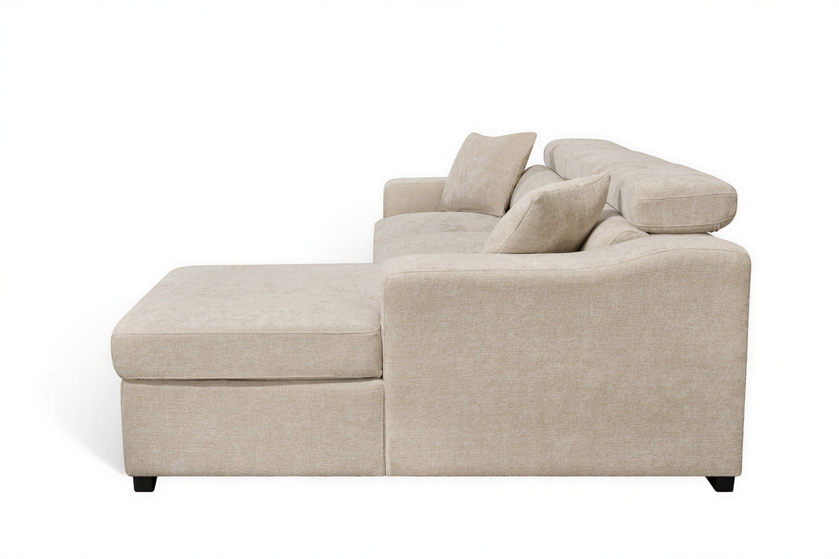 Arthur Light Beige Chenille Fabric Corner Sofabed with Storage – Right Hand Side – gallery view 6