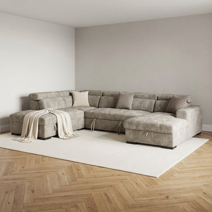 August U Shape Style Storage Sofa Bed With Ottoman - Beige Chenille - main image