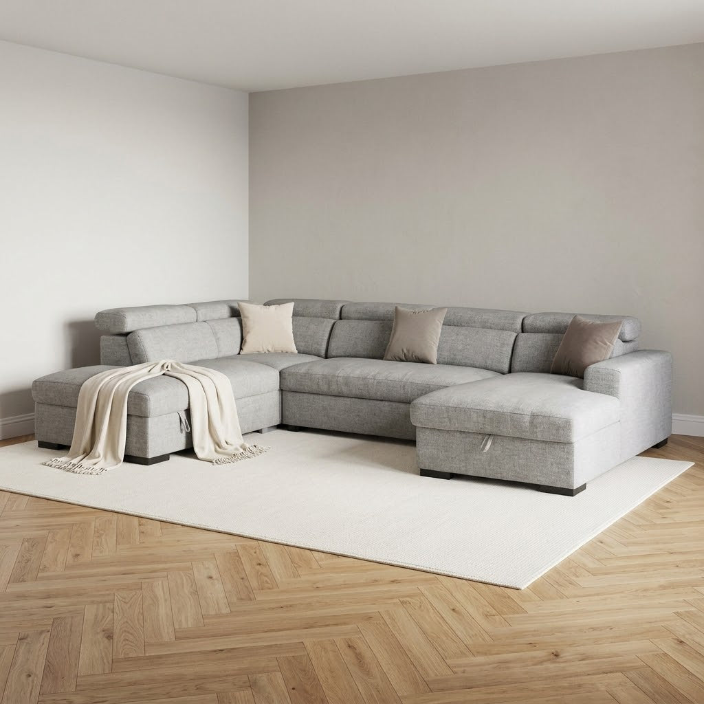 August U Shape Style Storage Sofa Bed With Ottoman - Grey Chenille - main image