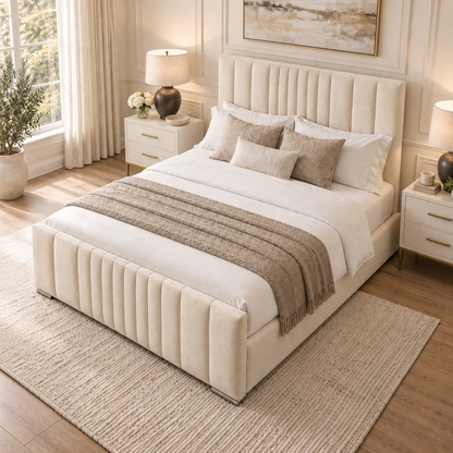 Aveline Channel Bed Frame — Elevated Angled View