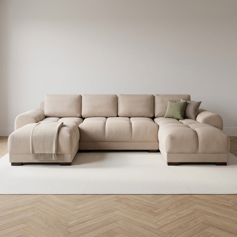 Azzuro Mocha U Shape Corner Sofa - Full Back Plush Velvet - 330cm Large Sectional