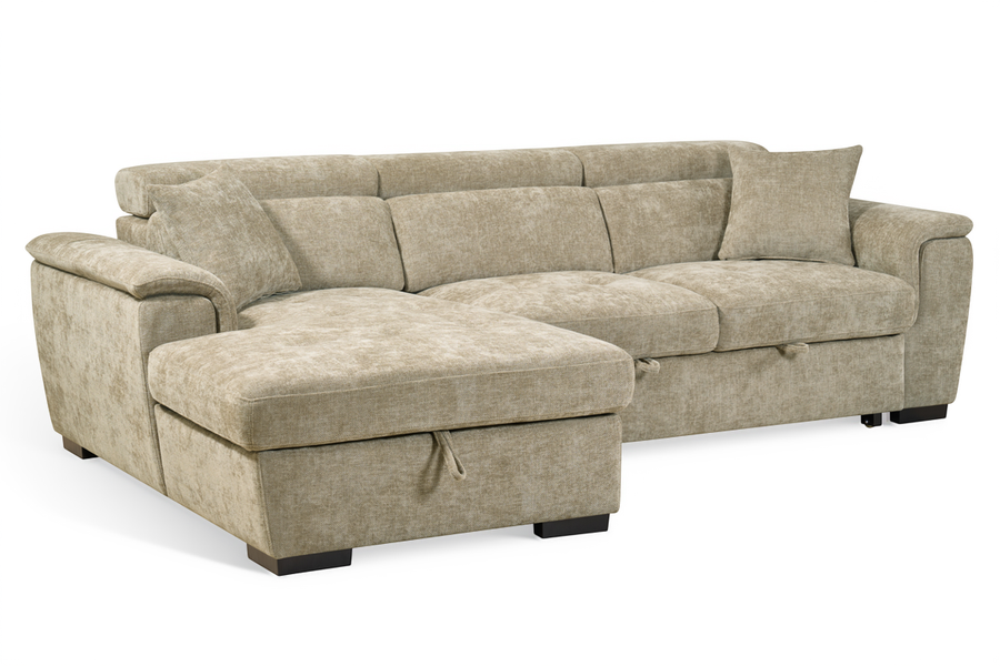 Beige Chenille Fabric Corner Sofabed with Storage