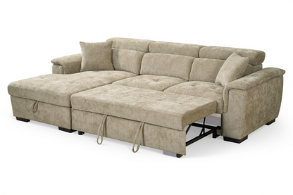Beige Chenille Fabric Corner Sofabed with Storage