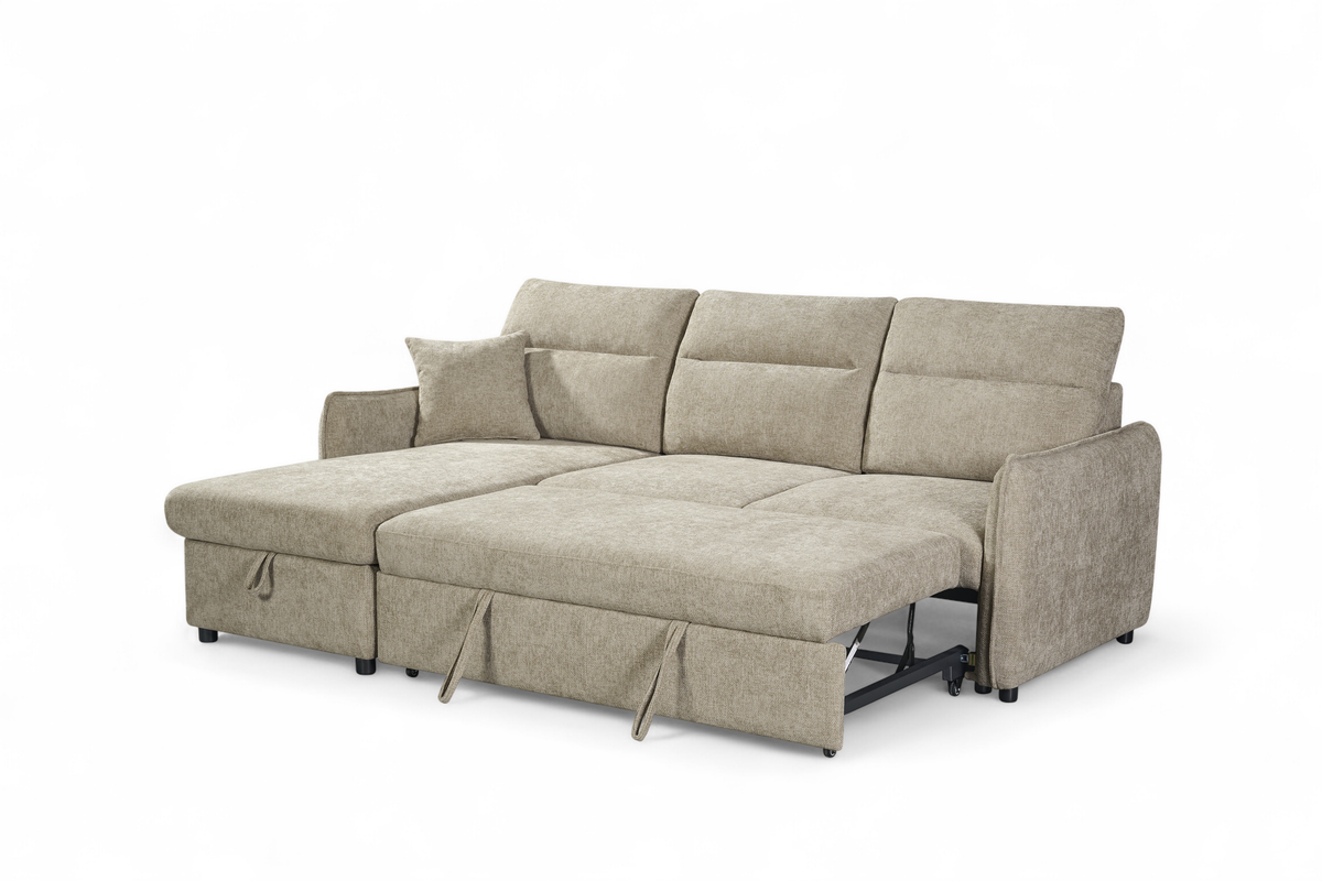 Archie Beige Chenille Fabric Corner Sofabed with Storage