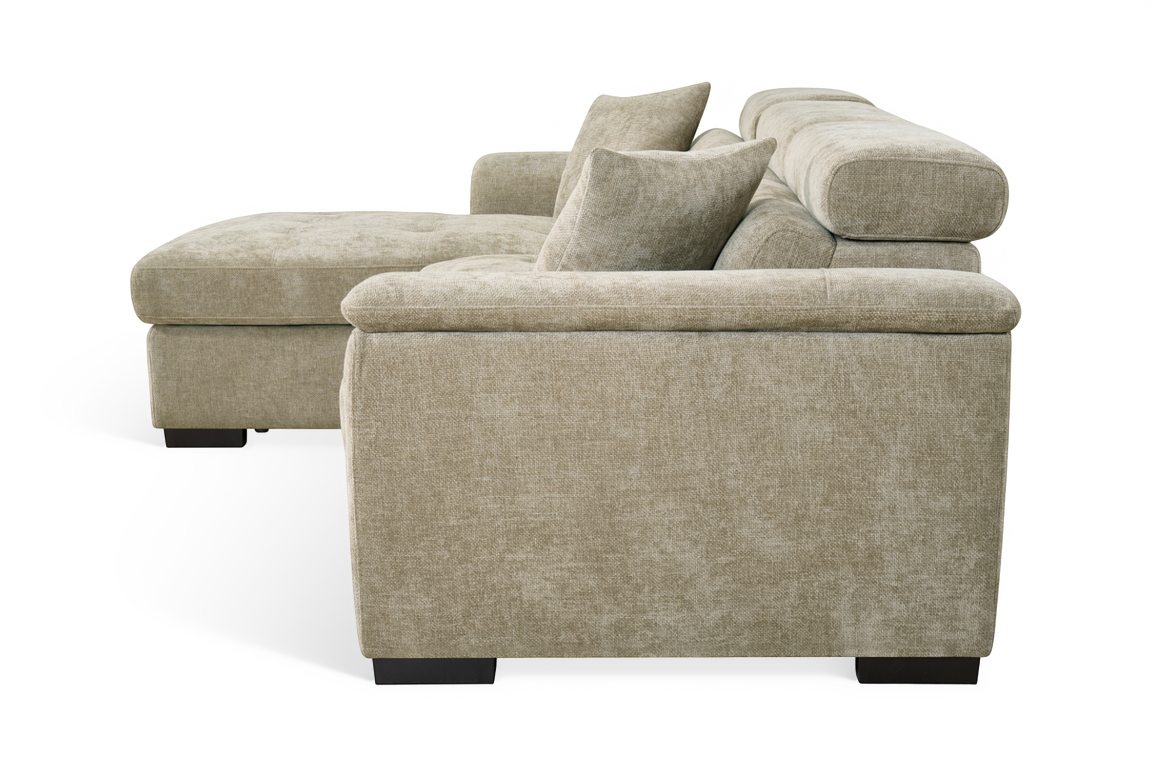 Beige Chenille Fabric Corner Sofabed with Storage