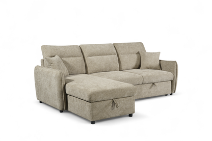 Archie Beige Chenille Fabric Corner Sofabed with Storage