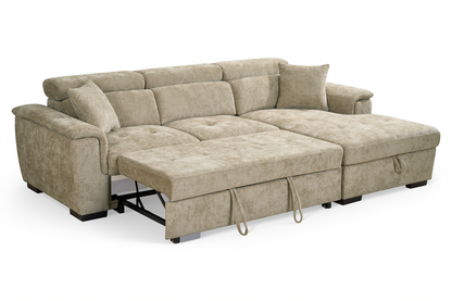 Beige Chenille Fabric Corner Sofabed with Storage